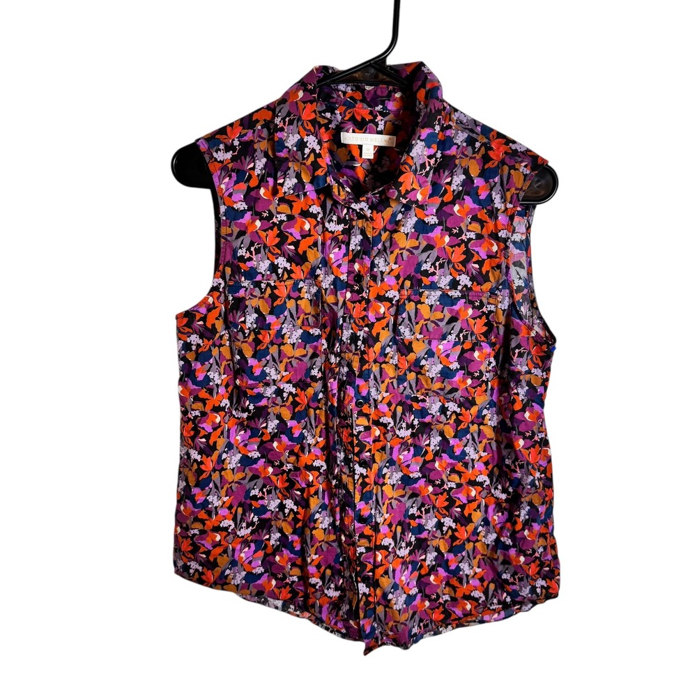 Antonio Melani Sleeveless Button‎ Front Collared Shirt Women M Floral Print